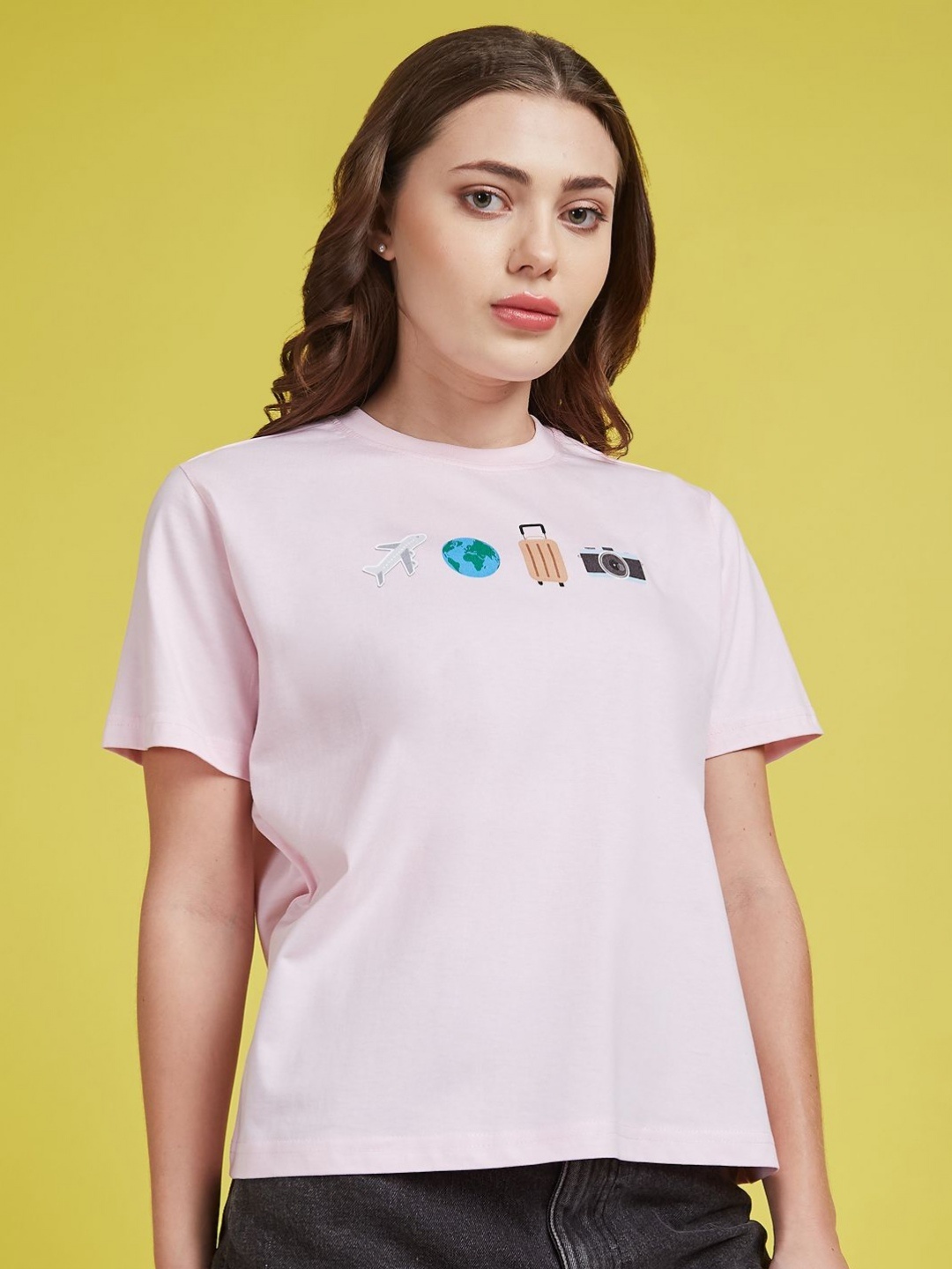 

Mast & Harbour Women Printed Applique T-shirt, Pink