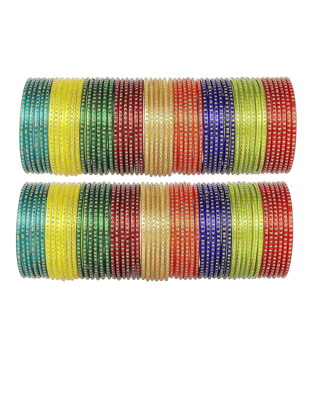 

ZULKA Set Of 108 Polka Dots Glass Studded Bangles, Blue