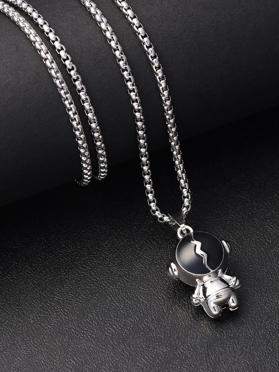 

French Accent Men Silver-Plated Contemporary Shaped Pendant With Chain