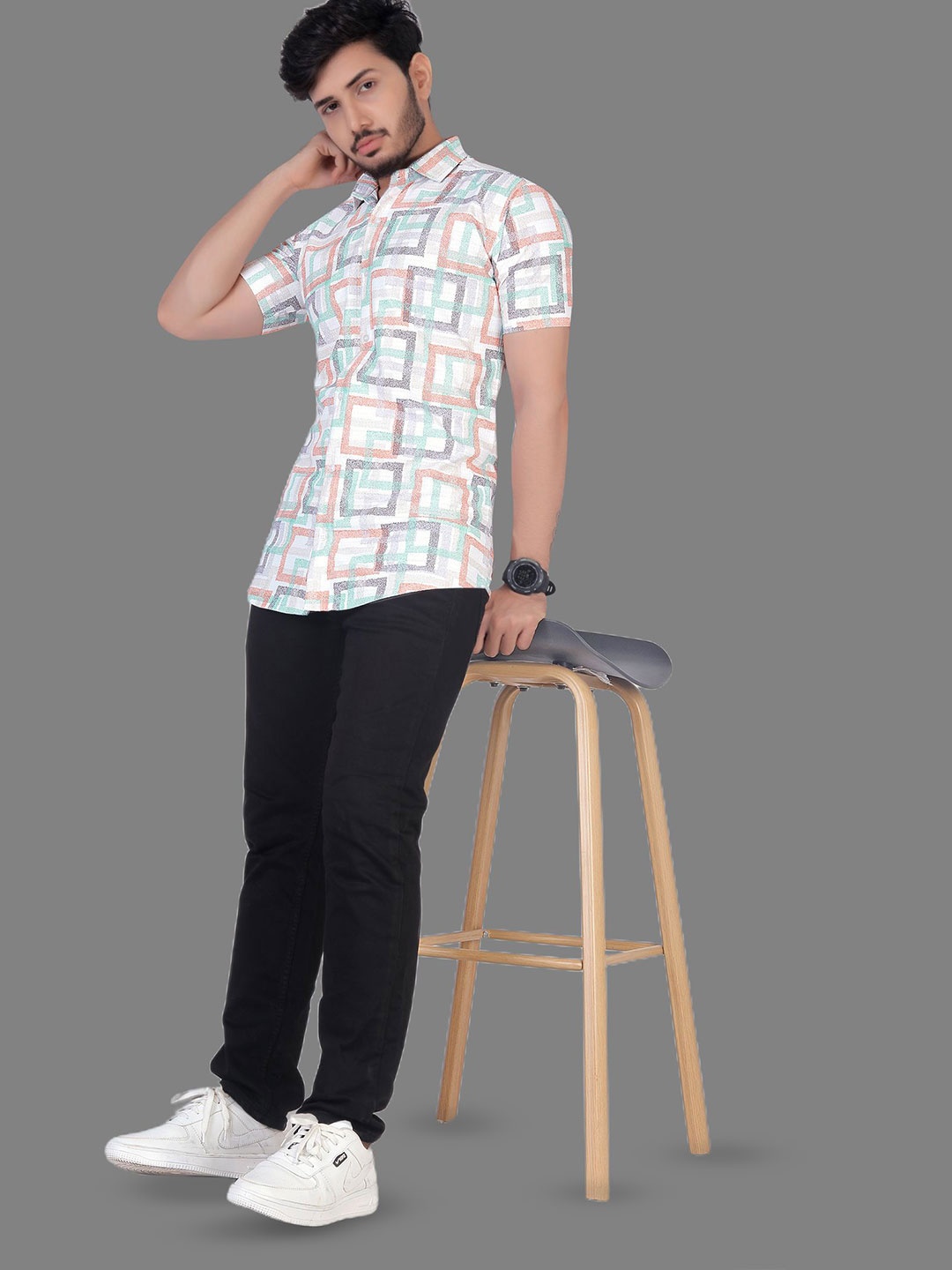 

QOSHA Men Standard Opaque Printed Casual Shirt, White