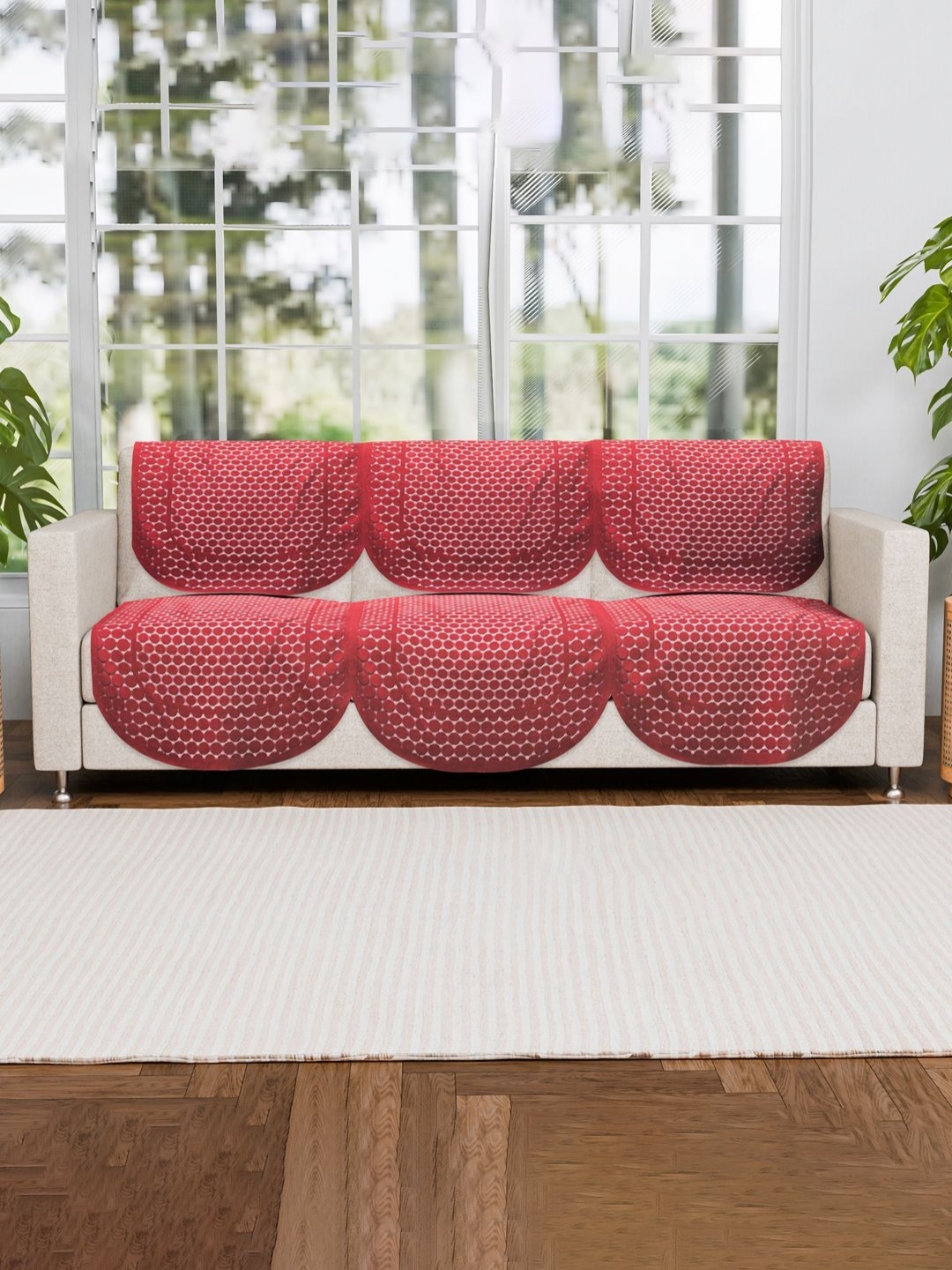 

Aura Maroon 6 Pieces Self Design Cotton 3 Seater Sofa Cover