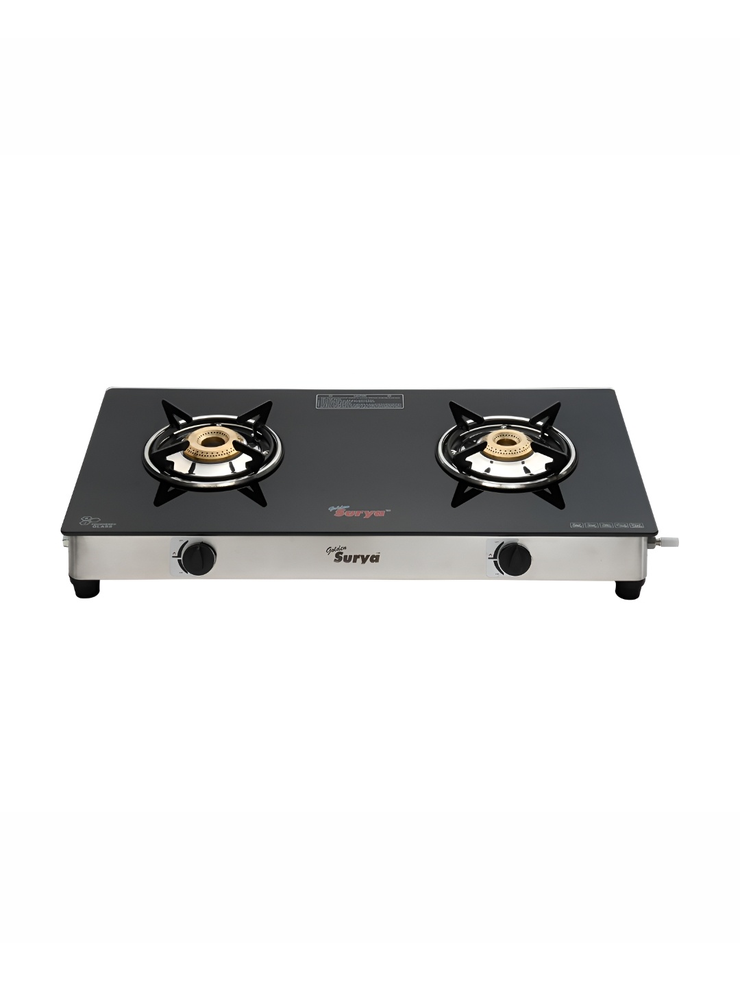 

GOLDEN SURYA 2 Burners Glass Manual LPG Gas Stove, Black