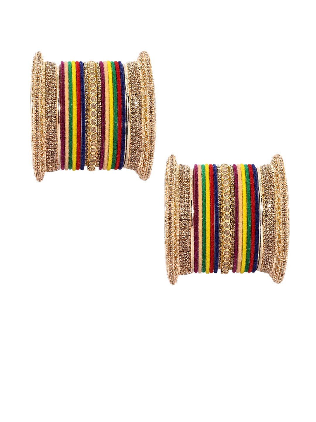

ZULKA Set Of 46 Cubic Zirconia Stones Studded Velvet Bangles, Gold