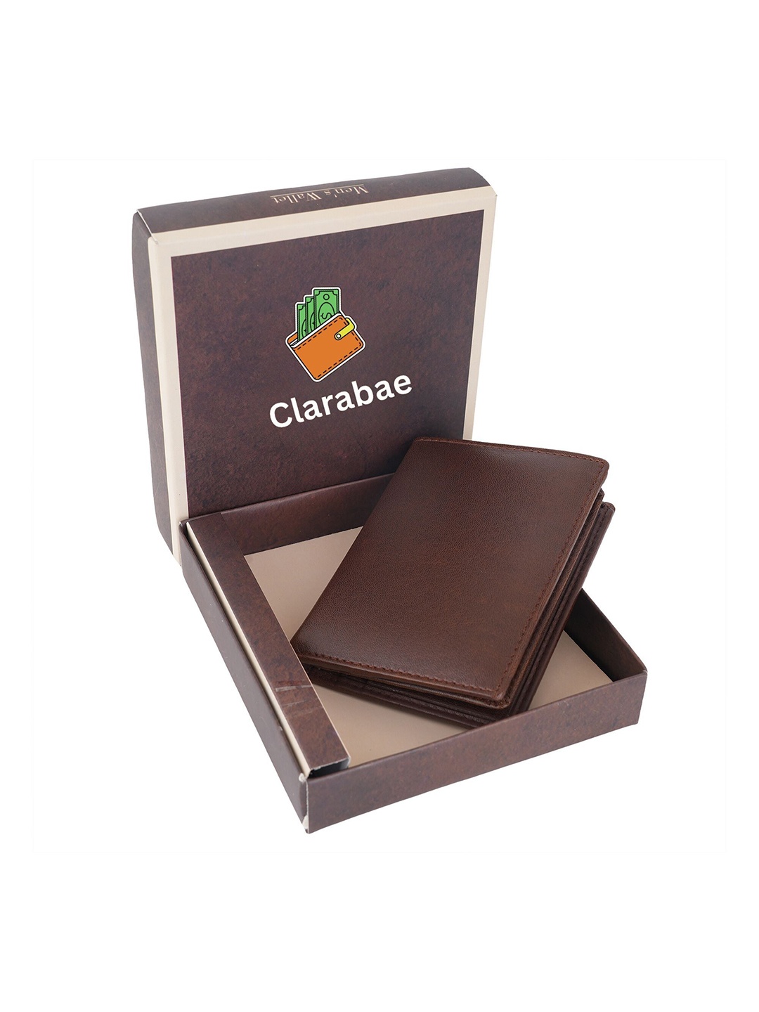 

CLARABAE Men PU Two Fold Wallet, Tan