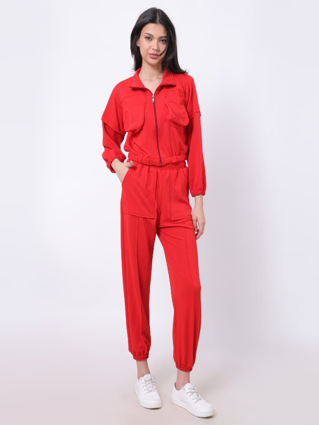 

FELLAMO Shirt Collar Jacket With Joggers, Red