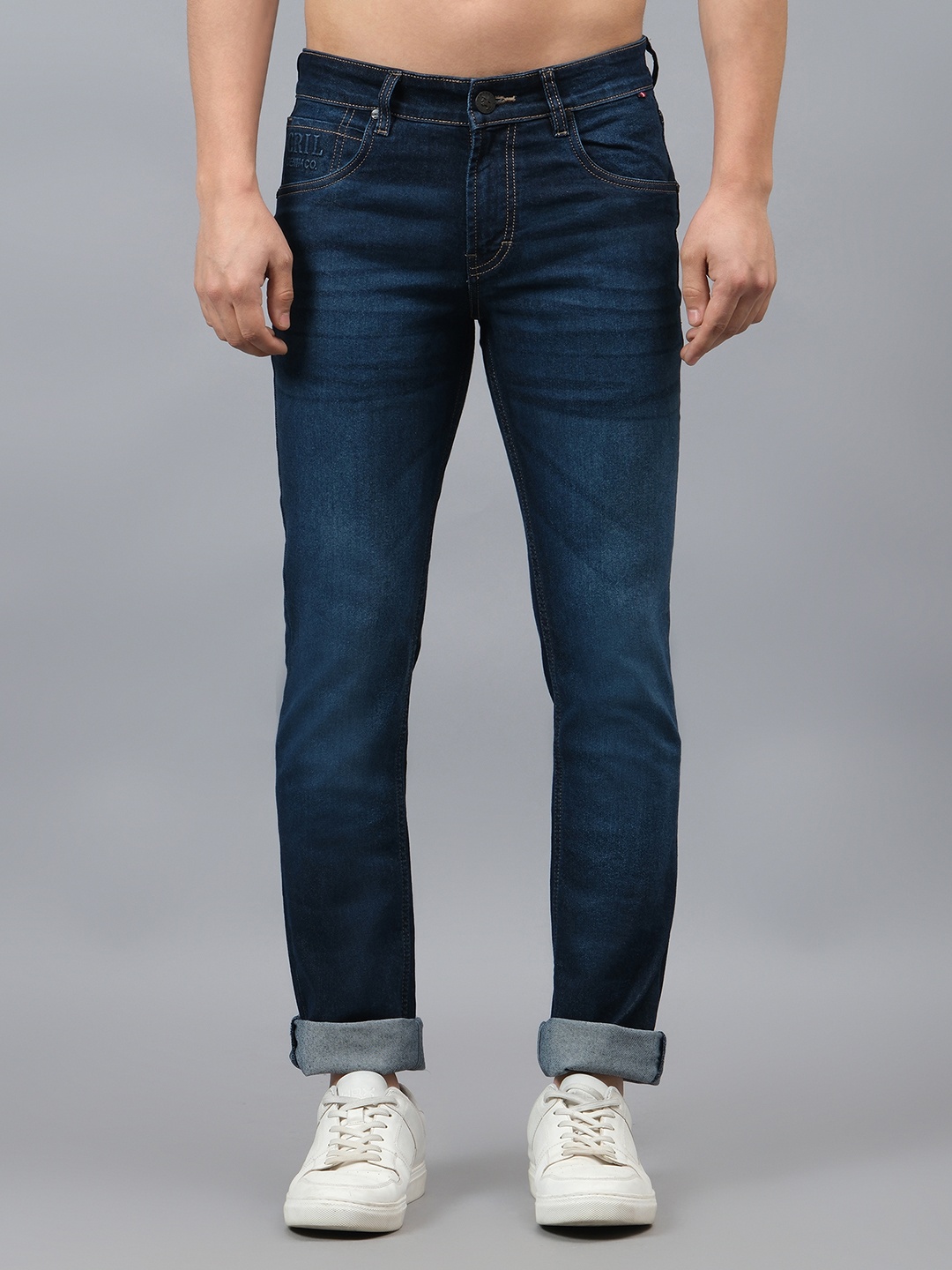 

Cantabil Men Narrow Light Fade Jeans, Blue
