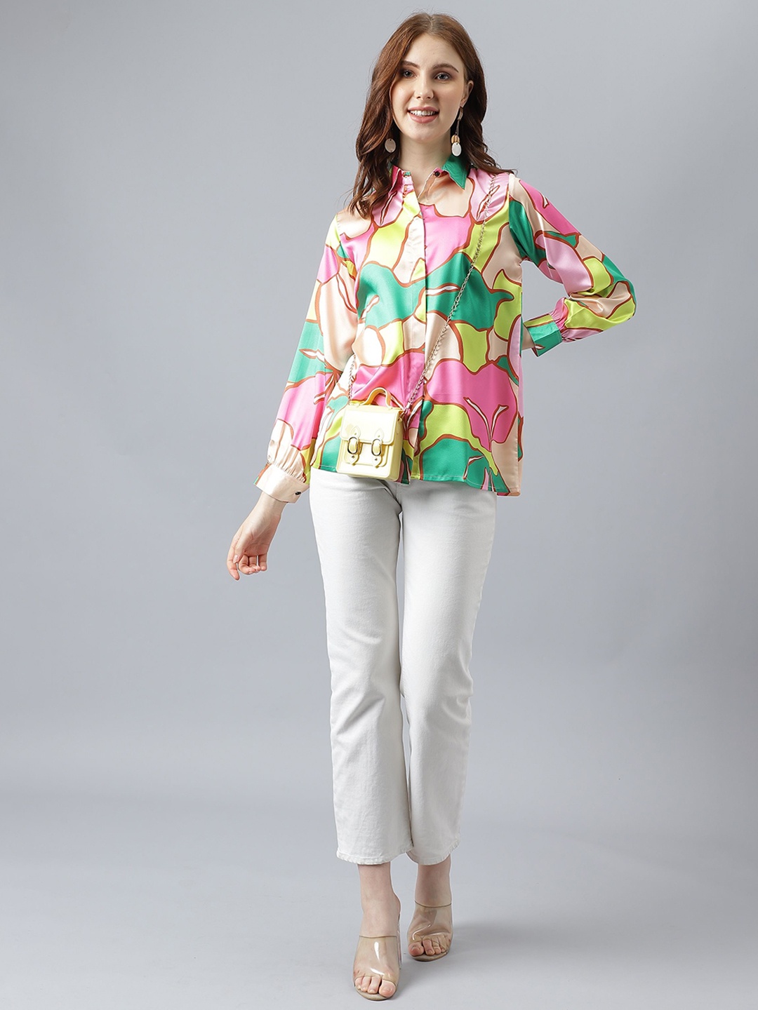 

Attire Empire Women Premium Floral Opaque Printed Casual Shirt, Green