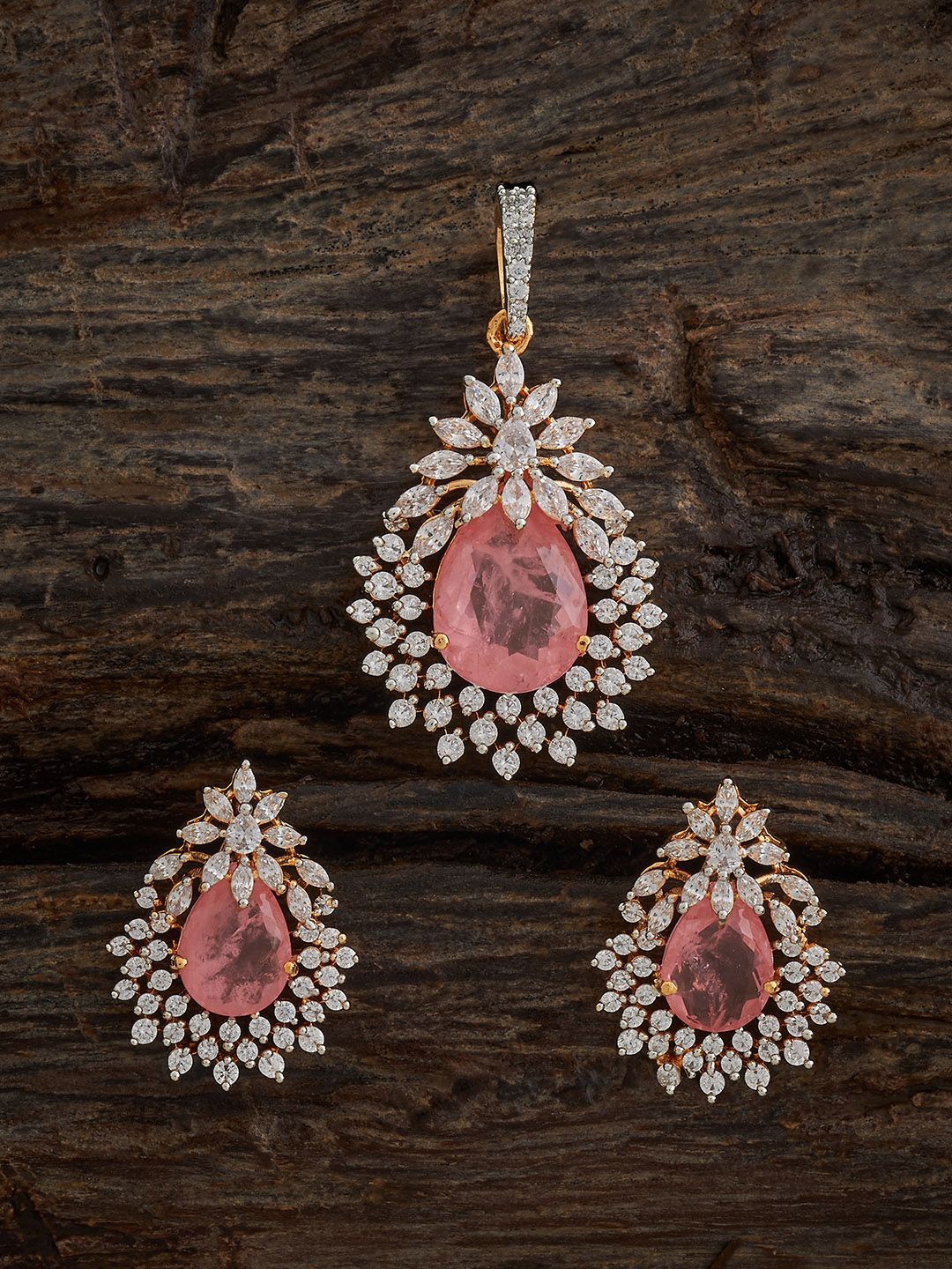 

Kushal's Fashion Jewellery Pink Rose Gold-Plated Party Zircon Pendant Set