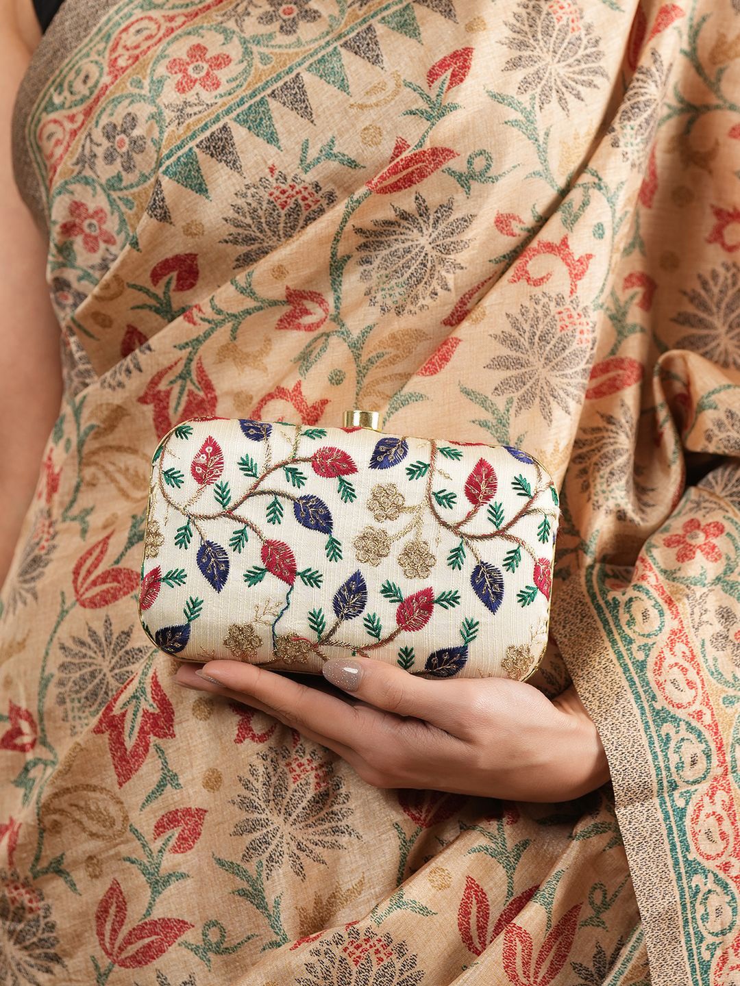 

Anouk Embroidered Embellished Box Clutch, Navy blue