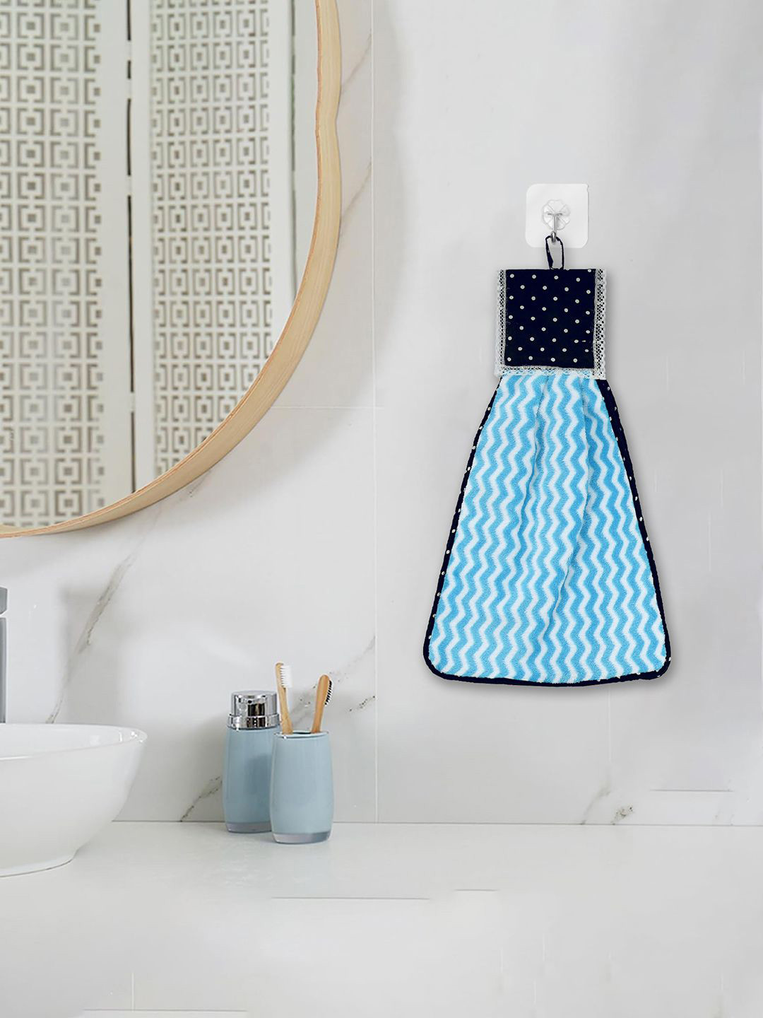 

Kuber Industries Blue & White Zig Zag Washbasin Hanging Kitchen Towel With Ties