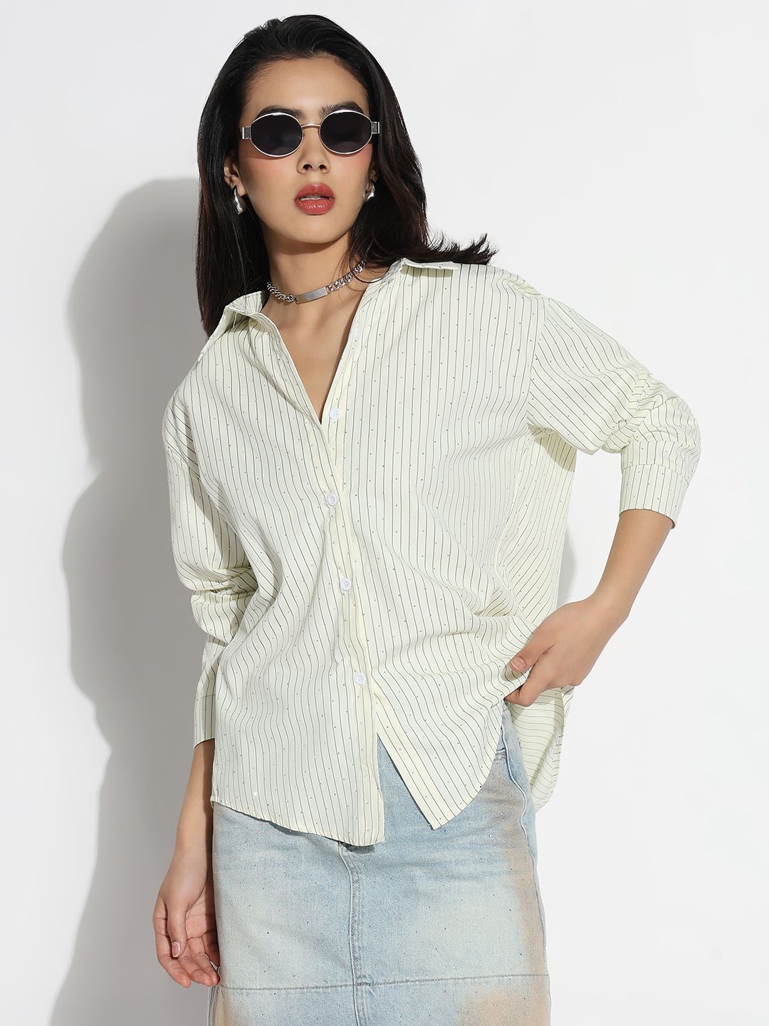 

SHOWOFF Women Comfort Opaque Striped Casual Shirt, Green