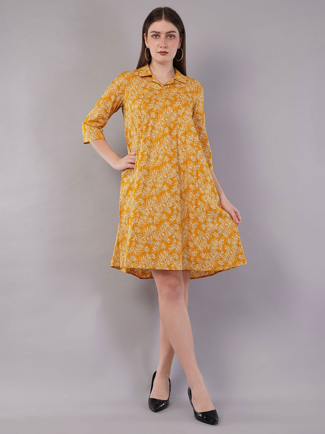 

FLY STITCH Floral Print Fit & Flare Mini Dress, Yellow