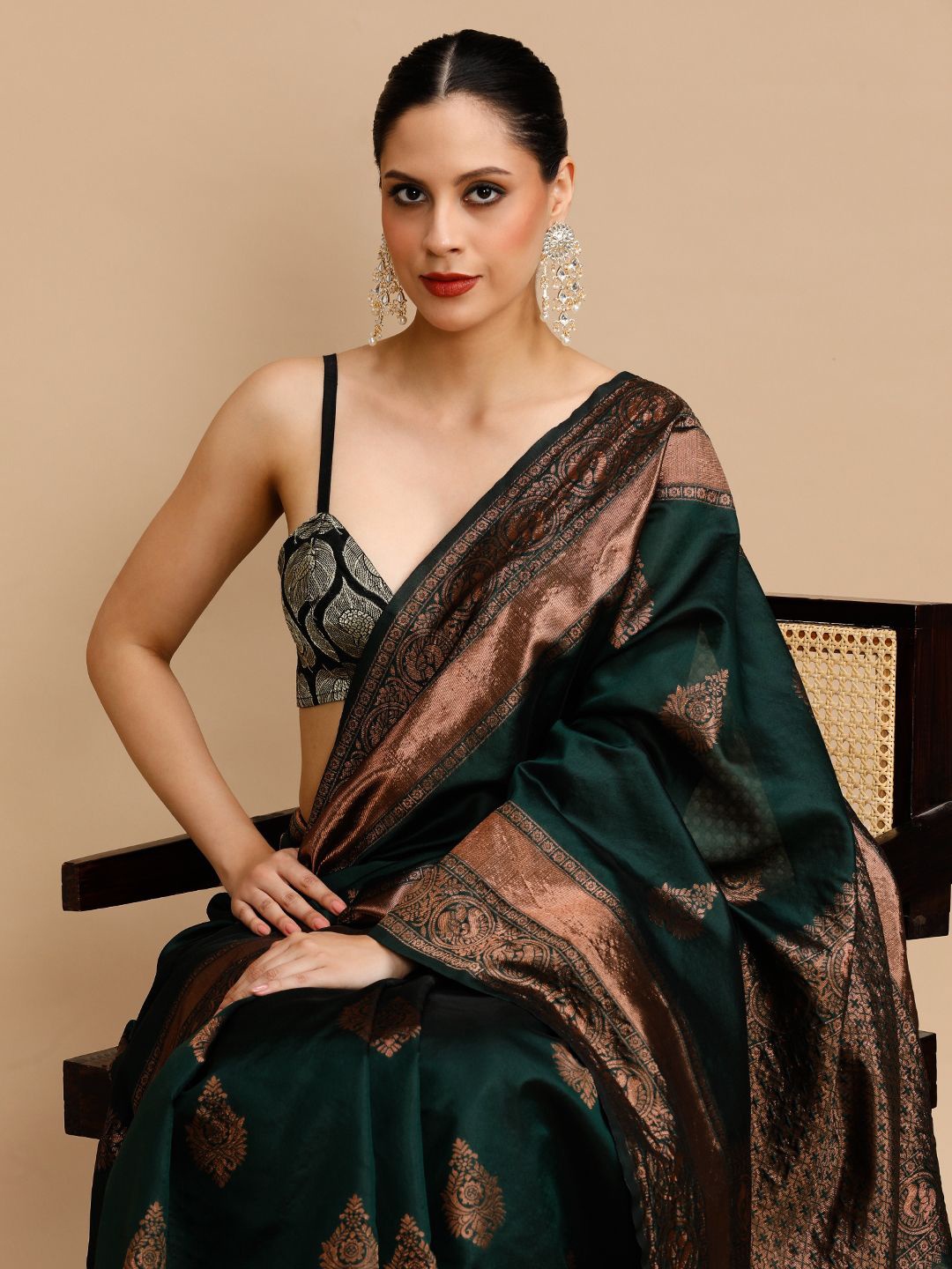 

House of Pataudi Woven Design Banarasi Saree With Unstitched Blouse, Green