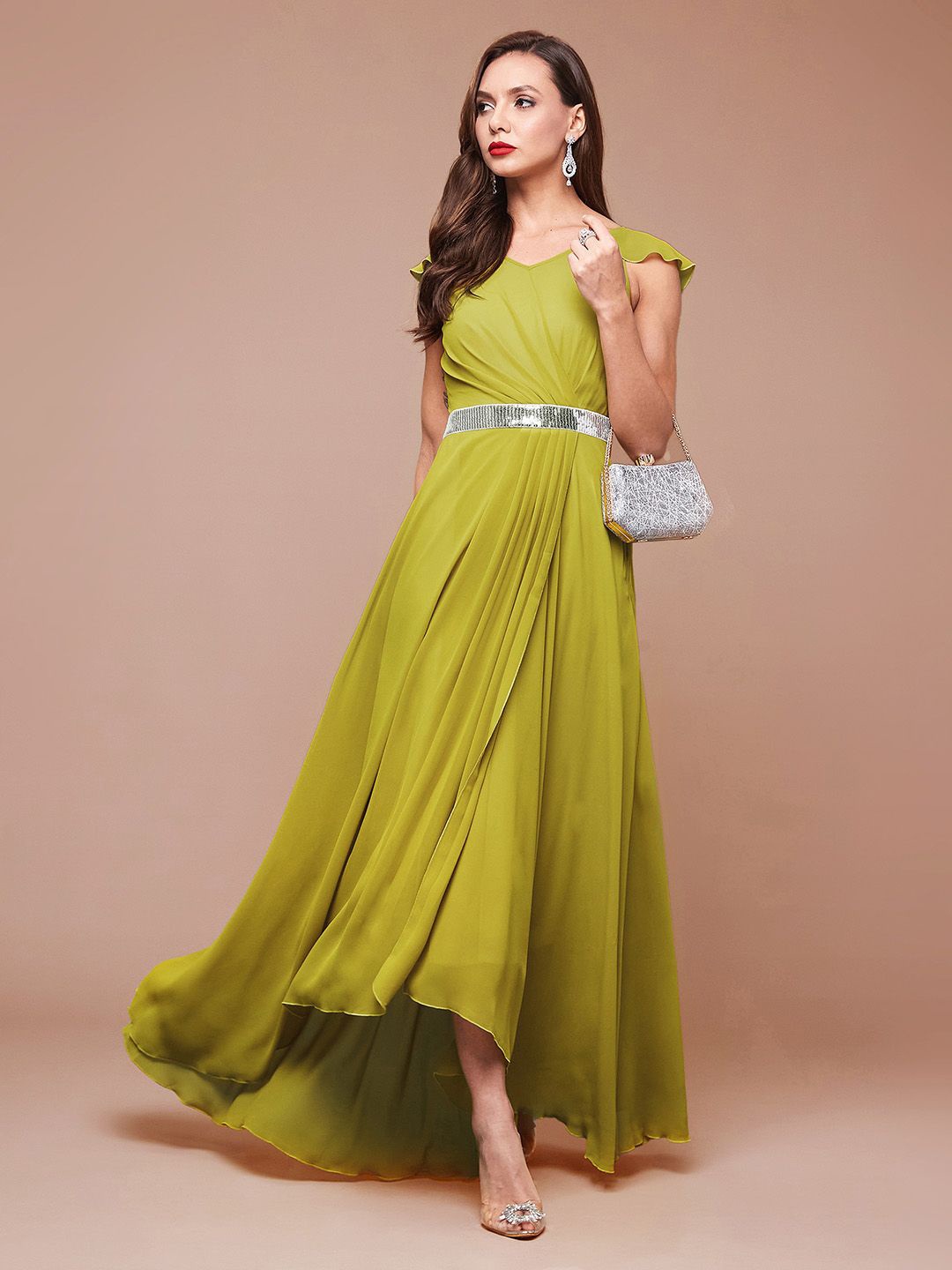 

all about you Cold-Shoulder Georgette Maxi Dress, Green