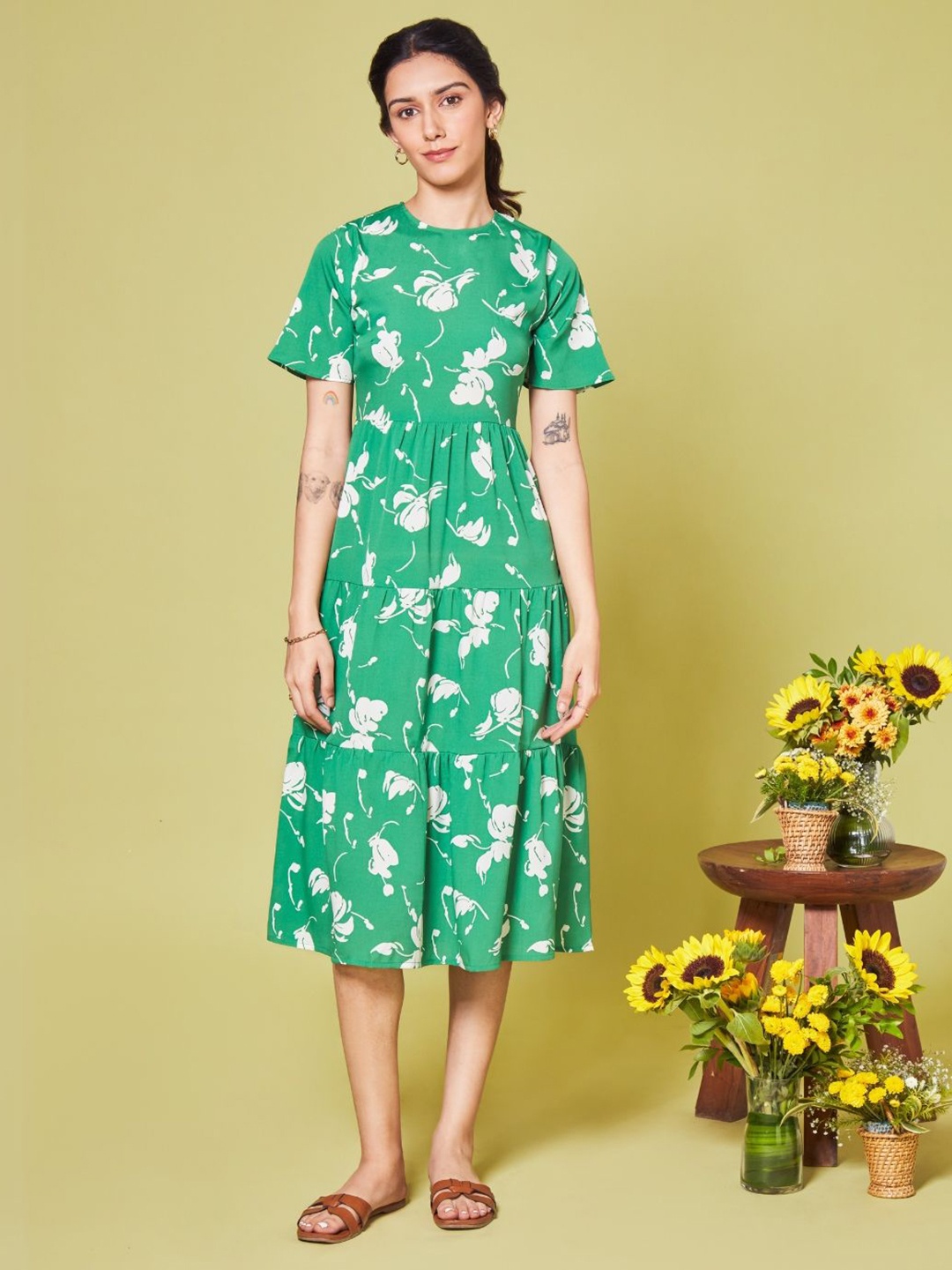 

Prose Stories Floral Print Fit & Flare Dress, Green