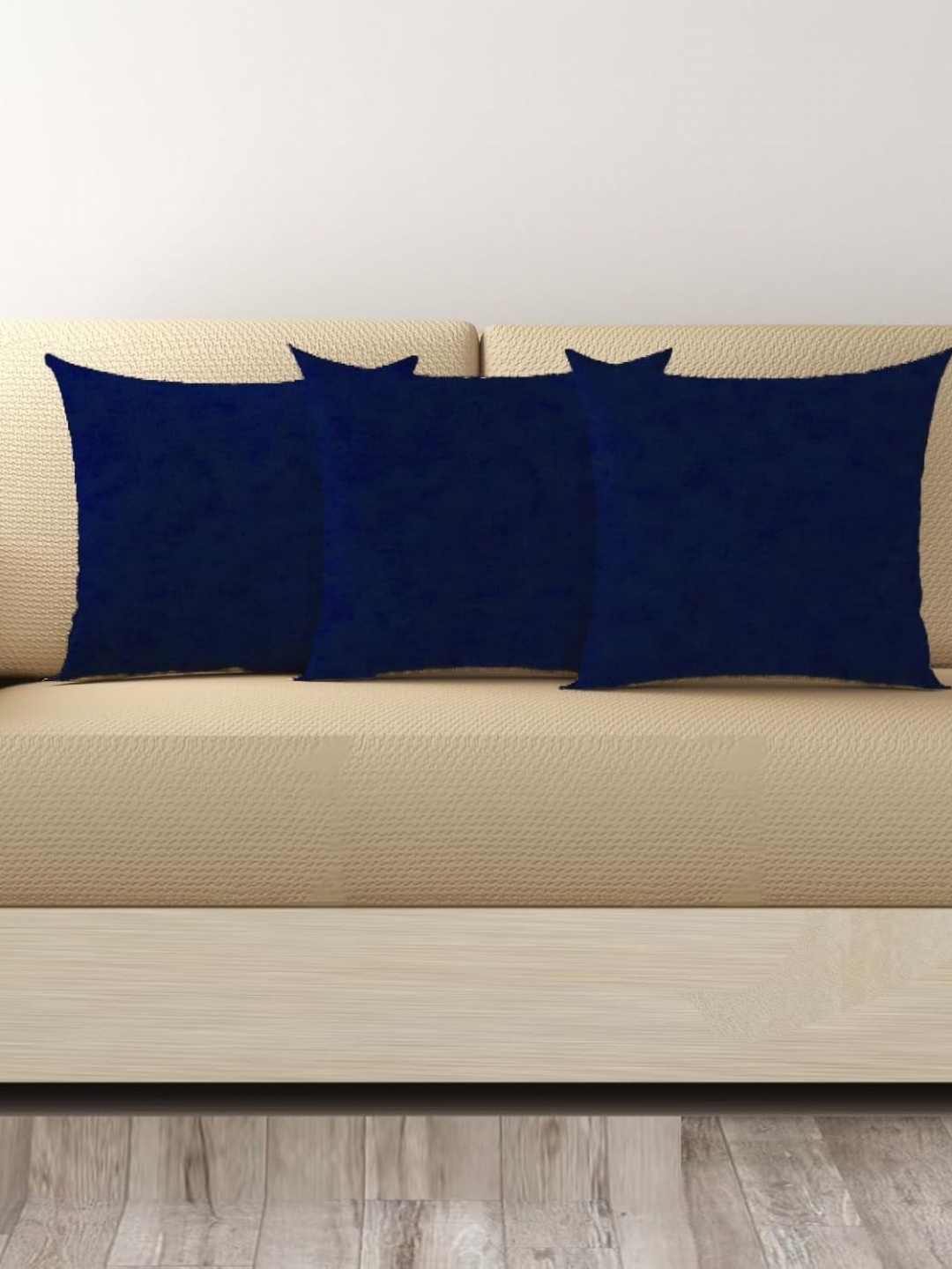 

Trance Home Navy Blue 3 Pieces Linen Square Cushion Covers