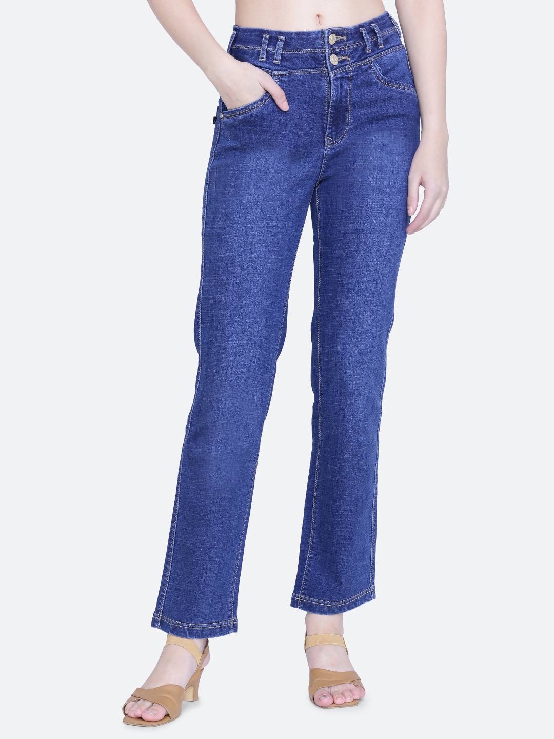 

FCK-3 Women Straight Fit High-Rise Light Fade Stretchable Jeans, Blue