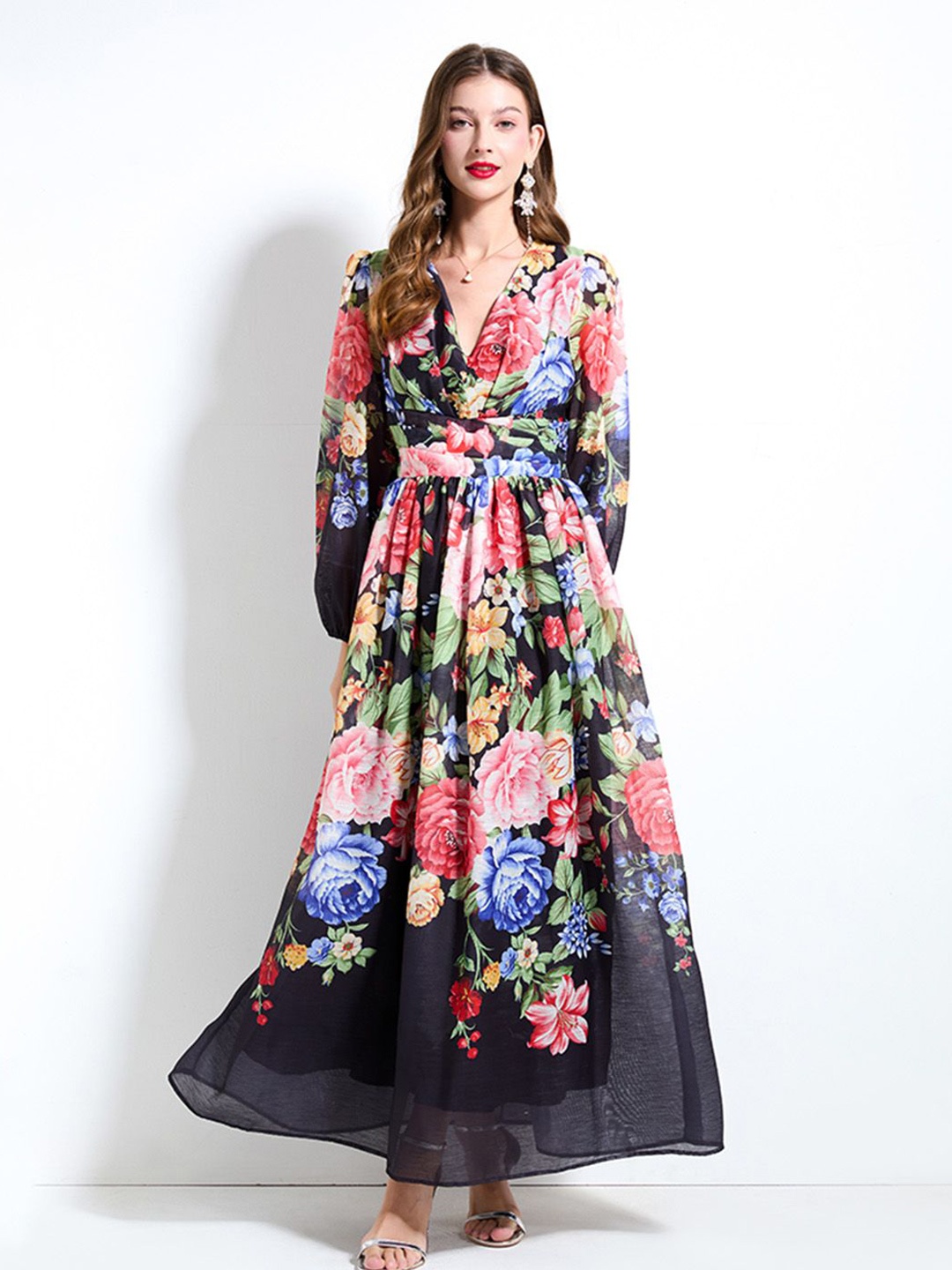 

JC Collection Floral Print Maxi Dress, Black