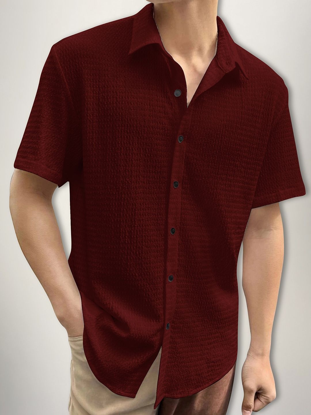 

SZN Men Textured Original Fit Casual Shirt, Maroon