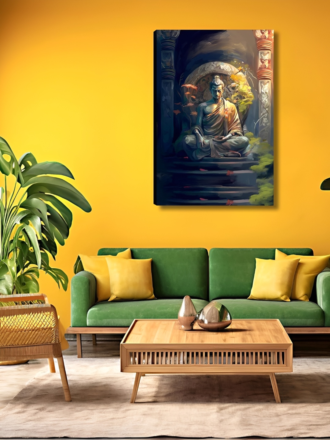 

Indianara Grey & Green 1 Piece Canvas Religious Wall Paintings
