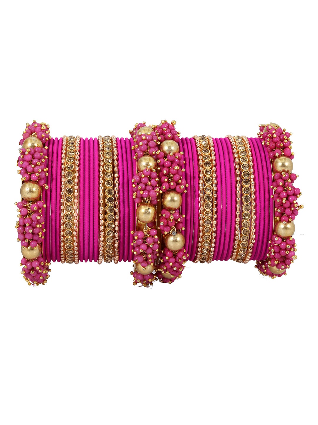 

ZULKA Set Of 32 Cubic Zirconia Stones Studded & Beaded Bangles, Gold