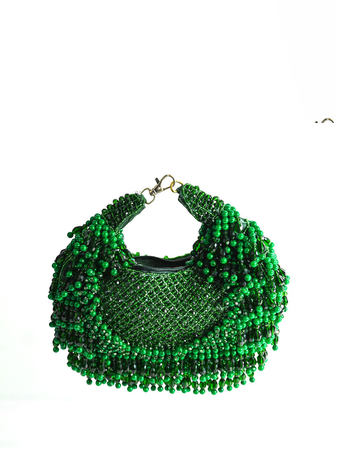 

ODETTE Embellished Suede Oversized Half Moon Hobo Bag with Tasselled, Green