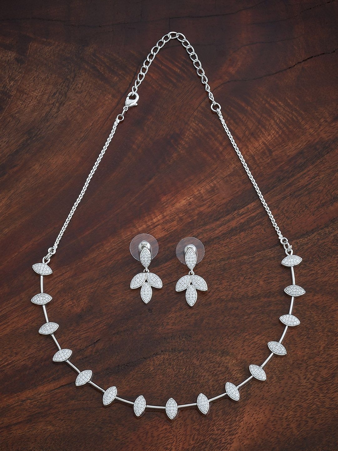 

Kushal's Fashion Jewellery White Rhodium-Plated Party Zircon Jewellery Set, Silver