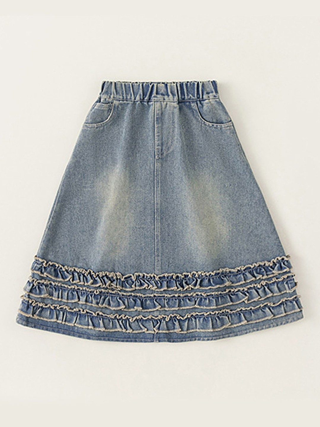 

LULU & SKY Girls A-Line Midi Ruffle-Trimed Denim Skirt, Blue