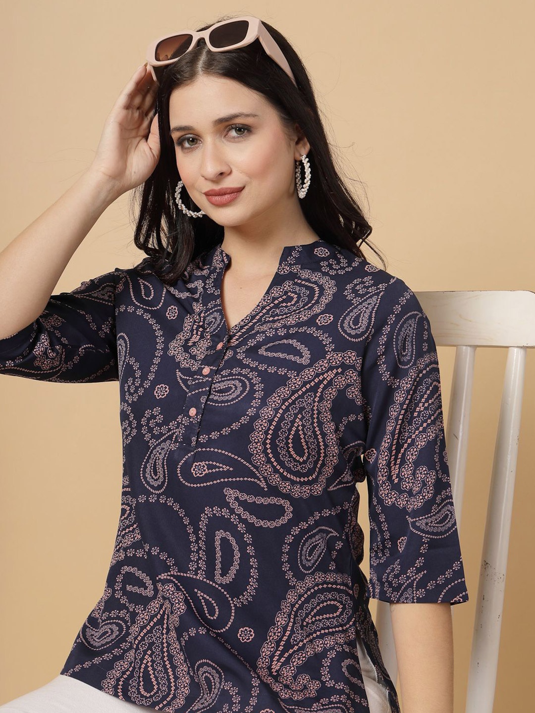 

RAASSIO Print Crepe Top, Blue
