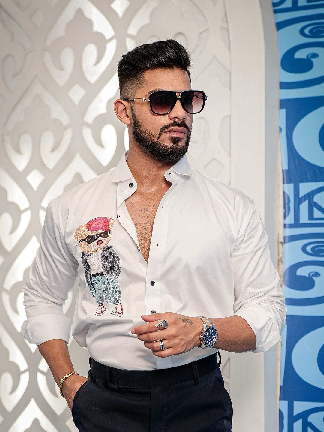 

Foomer Men Standard Opaque Printed Casual Shirt, White