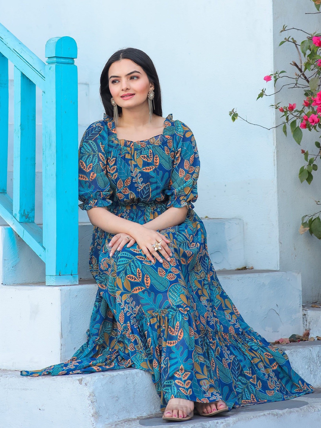 

Raiyani Fashion Printed Fit & Flared Midi Dress, Blue