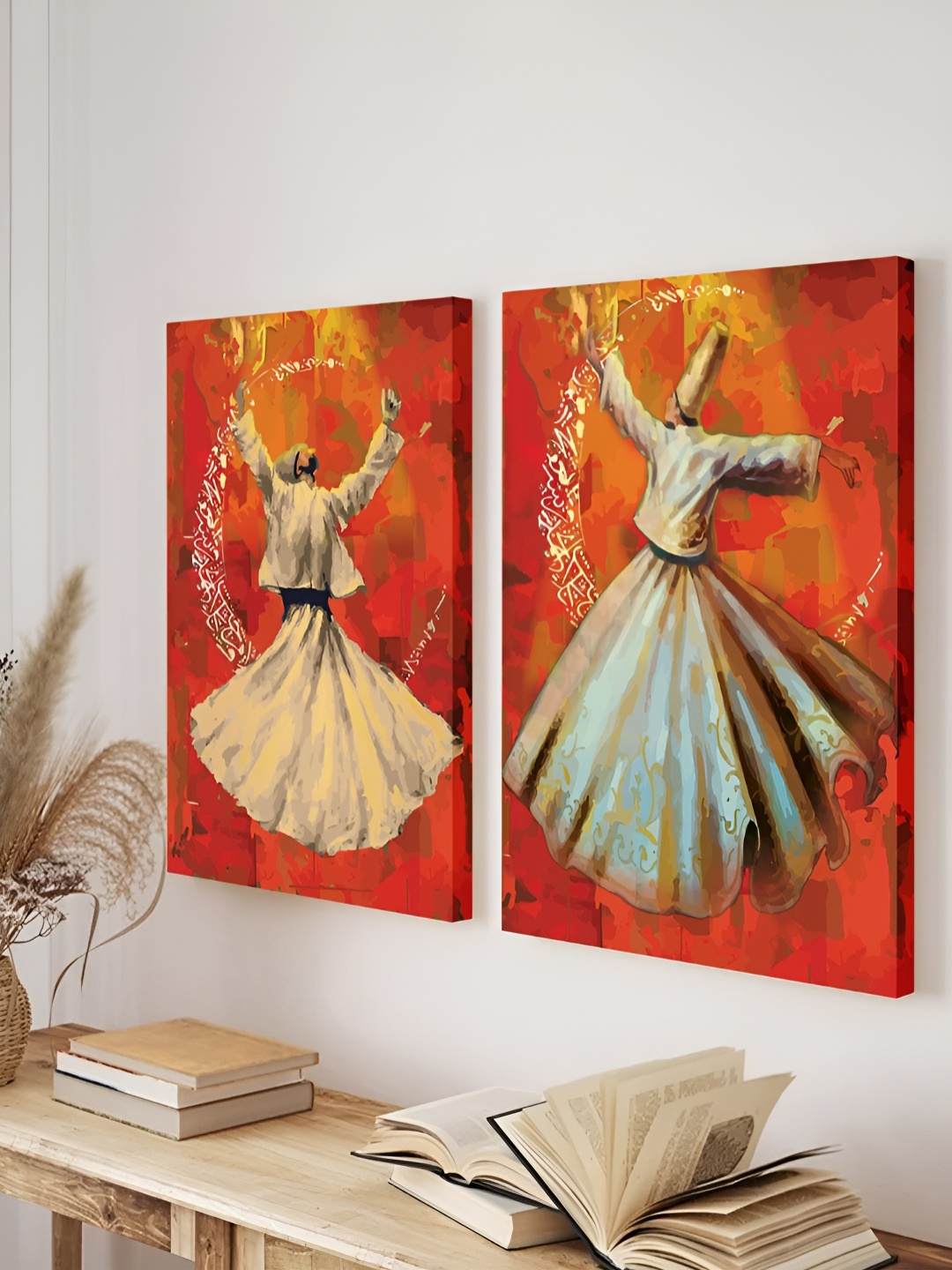 

Myntra Elegant Homes 2 Pieces Red & Blue Sufi Dancer Islamic Religious Canvas Wall Art