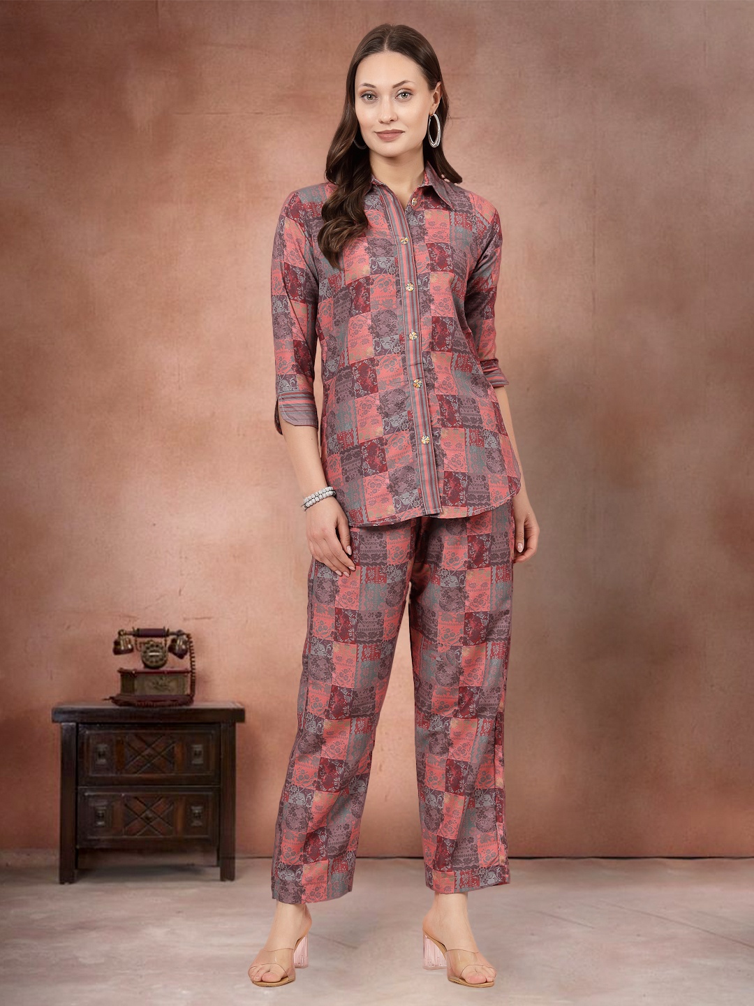 

all about you Floral Printed Shirt with Trousers Co-Ords, Peach