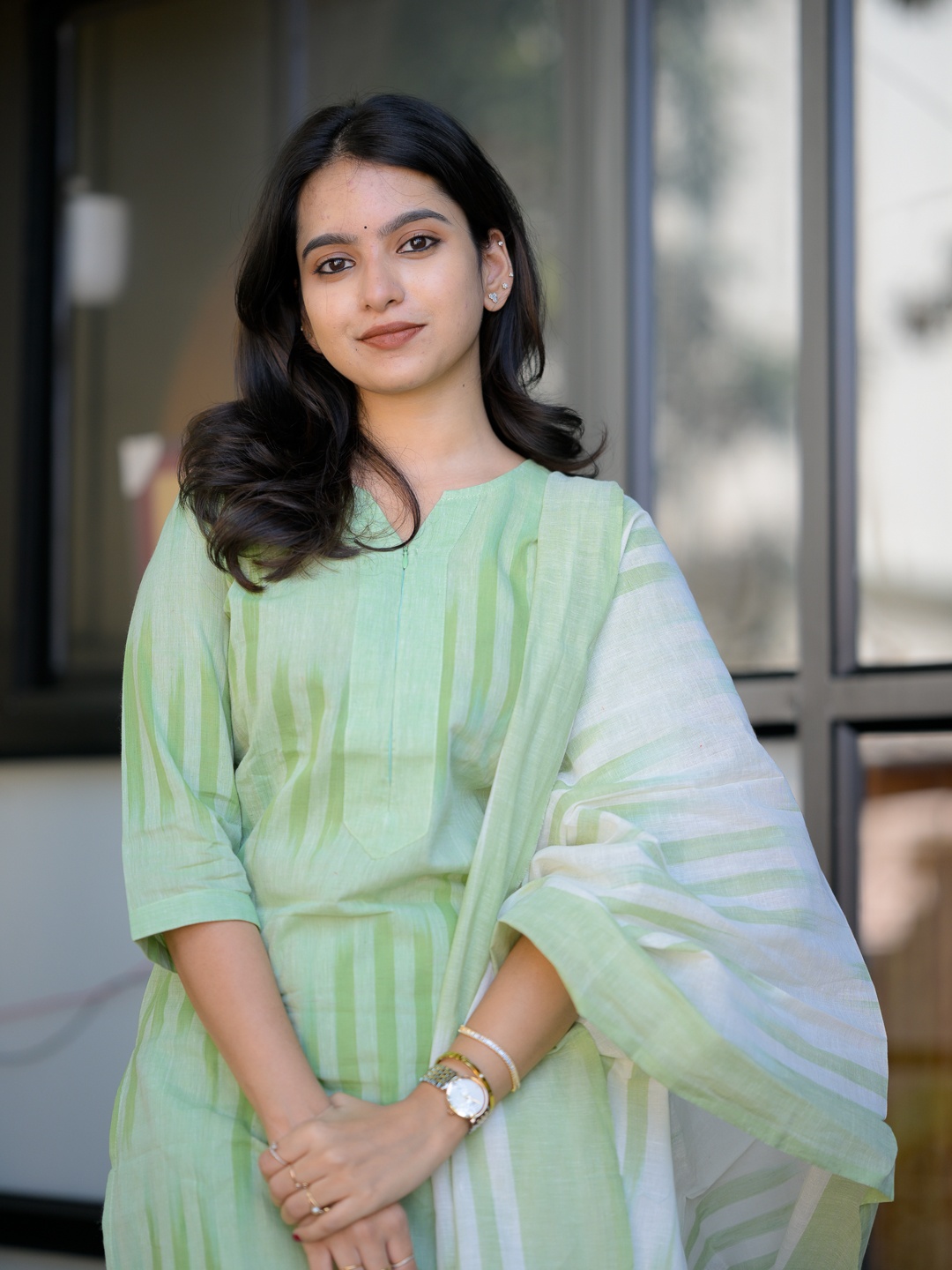 

Vastara the Label Women Printed Regular Pure Cotton Kurta with Trousers, Green