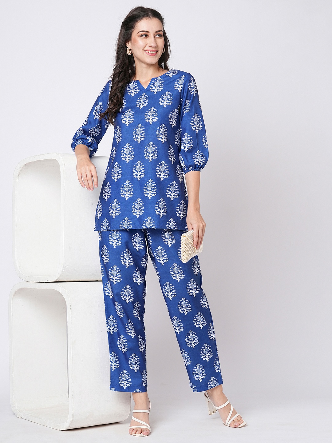 

Moda Rapido Floral Printed Top With Trouser, Blue