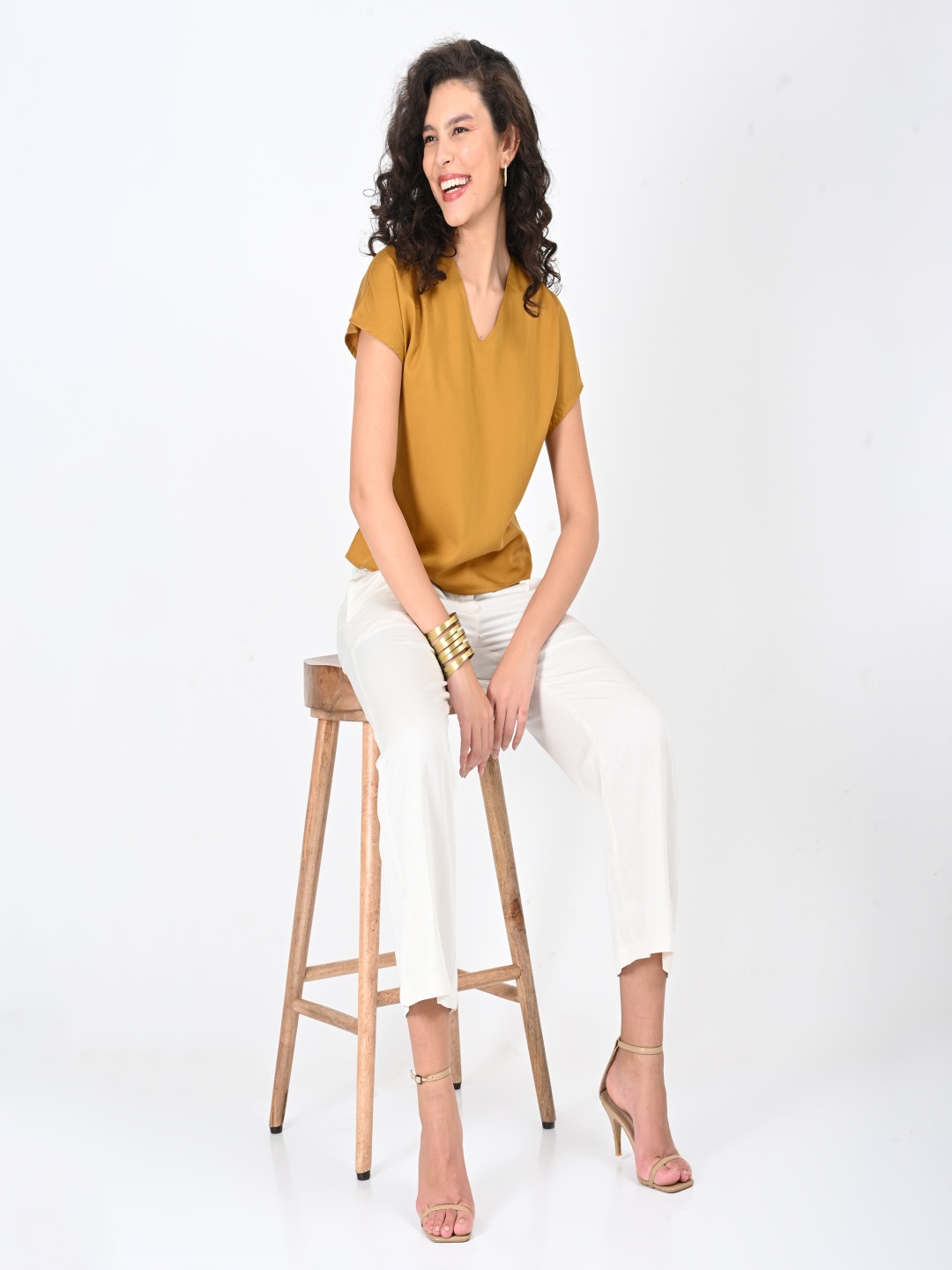

Saltpetre V-Neck Short Sleeves Modal Top With Trousers Co-Ords, Mustard
