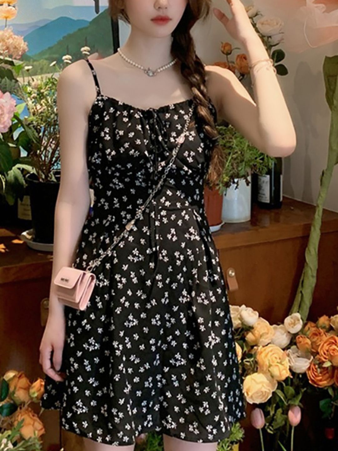 

DressBerry Floral Print Fit & Flare Dress, Black