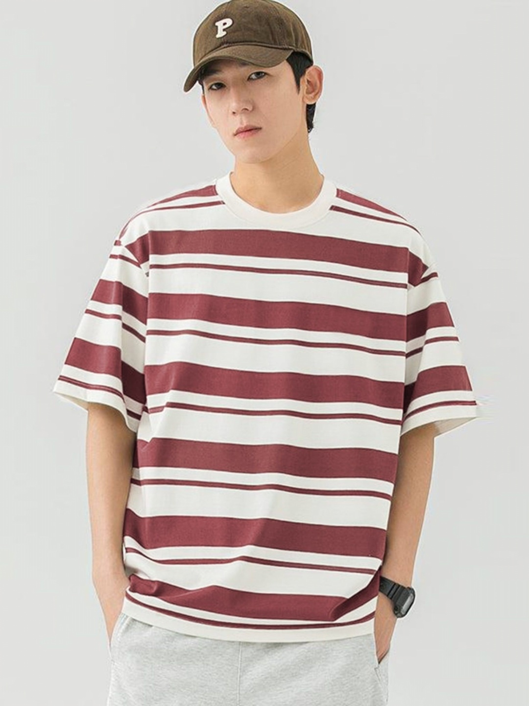 

LAUREN ADAMS Men Striped Applique T-shirt, Red
