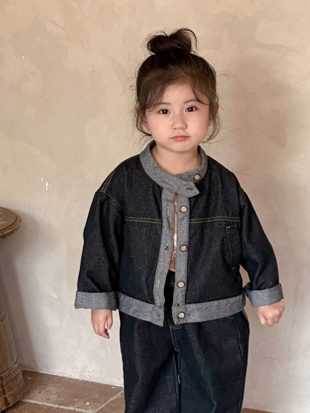 

LULU & SKY Unisex Kids Washed without Longline Denim Jacket, Black