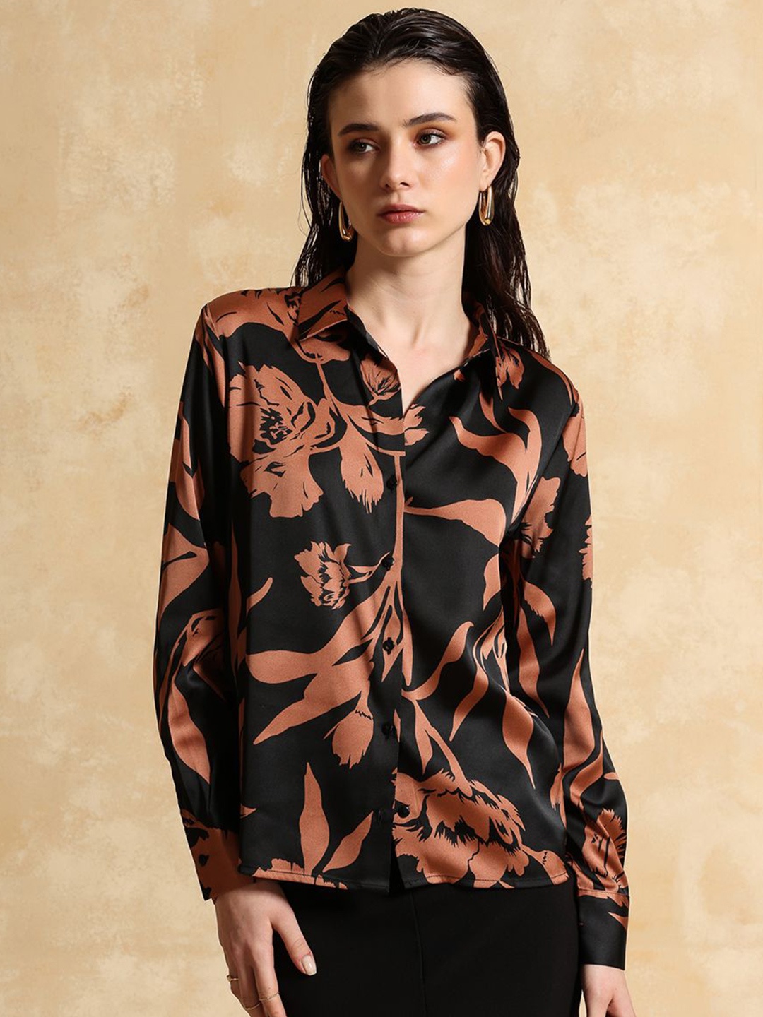 

Kazo Women Floral Opaque Printed Formal Shirt, Rust