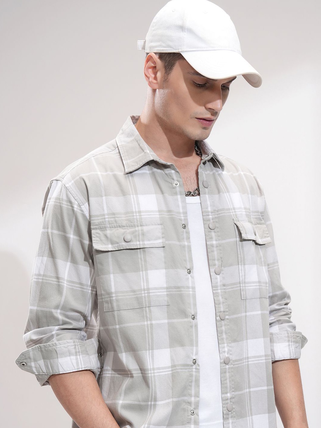 

HIGHLANDER Men Opaque Checked Casual Shirt, Grey