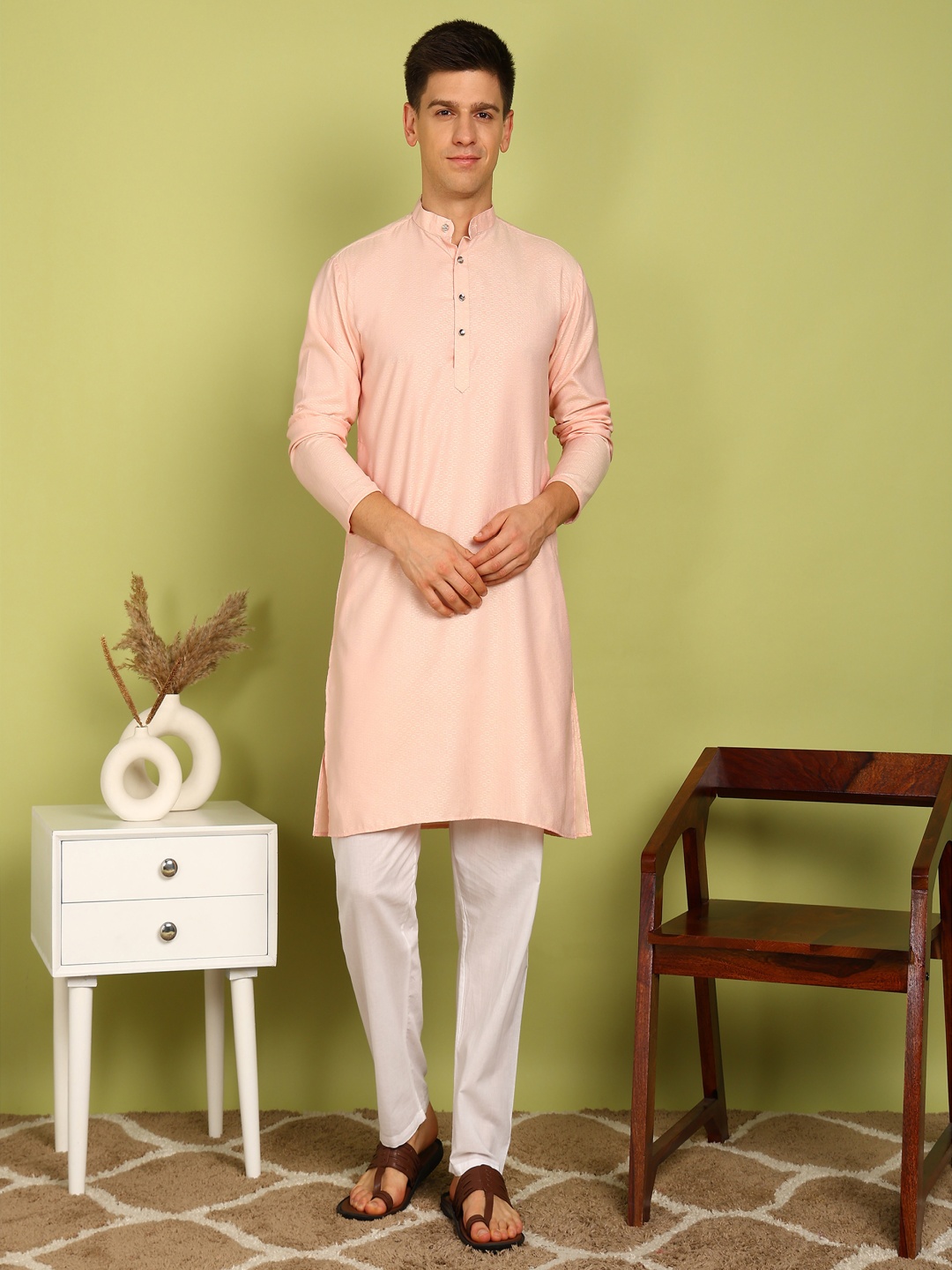 

PulseIQ Men Regular Kurta with Pyjamas, Orange