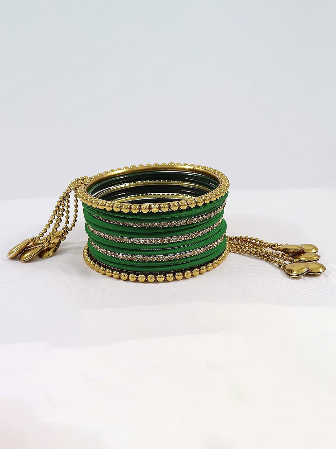 

ZULKA Set Of 26 Metal With Cubic Zircon Gemstone Studded Latkan Bangles, Gold