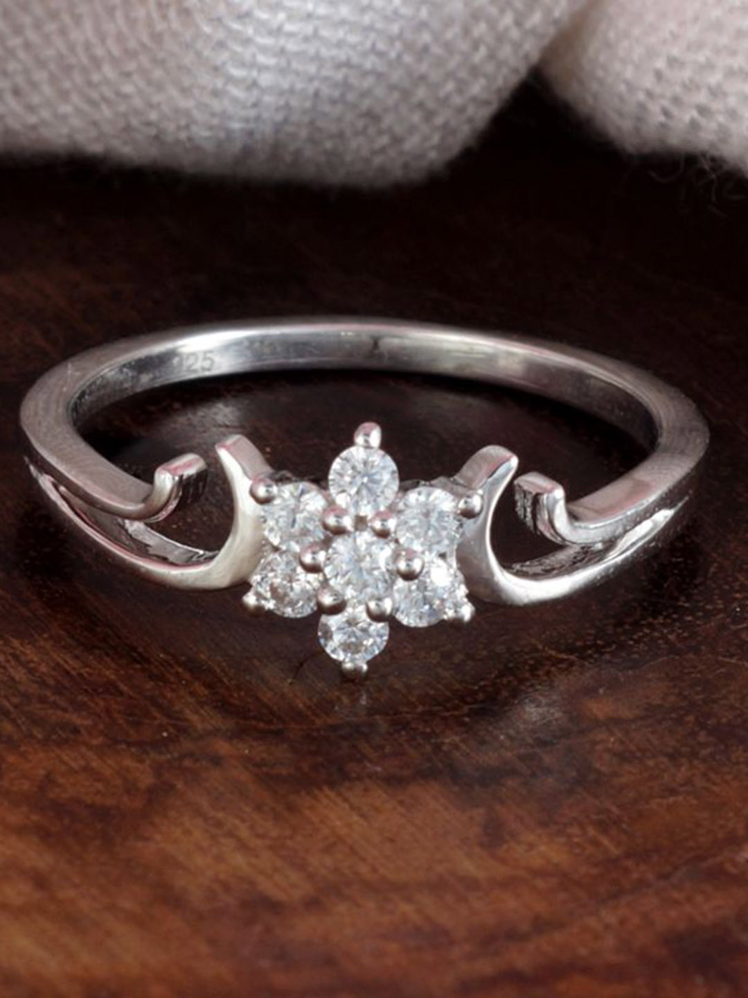 

Tuanz Silver Jewelry 925 Sterling Silver-Plated Cubic Zirconia-Studded Finger Ring