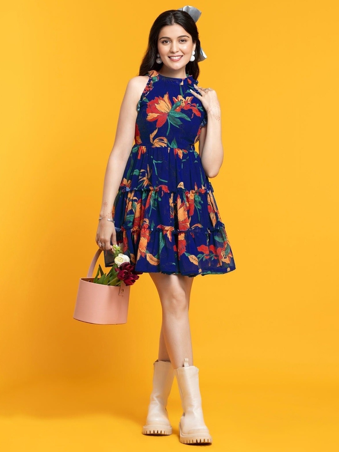 

PRESHA Floral Print Fit & Flare Dress, Blue