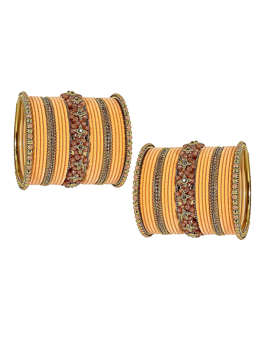 

ZULKA Set Of 50 Zircon Studded Ball Chain Linked Velvet Bangles, Gold
