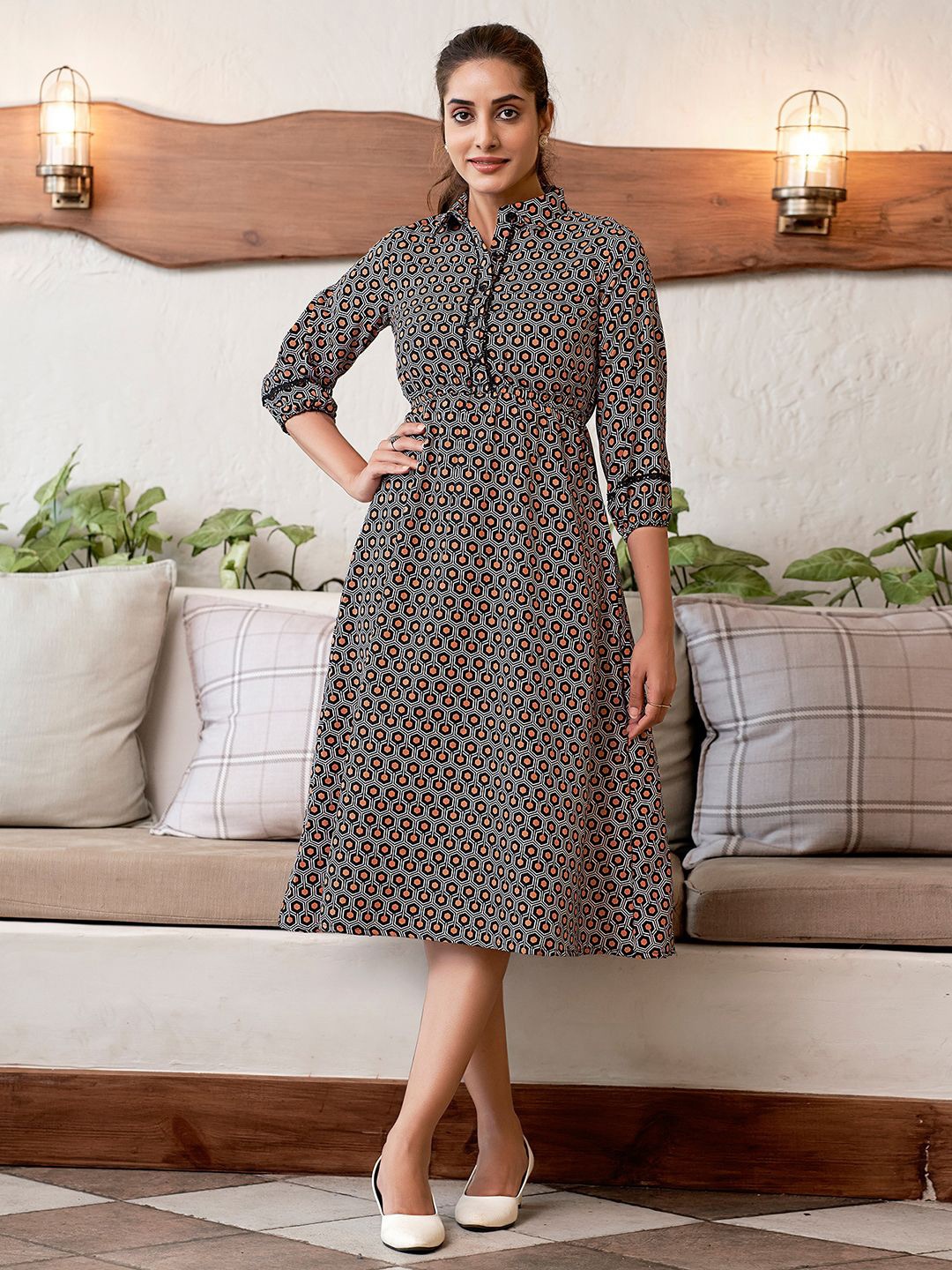 

Moda Rapido Print A-Line Midi Dress, Black