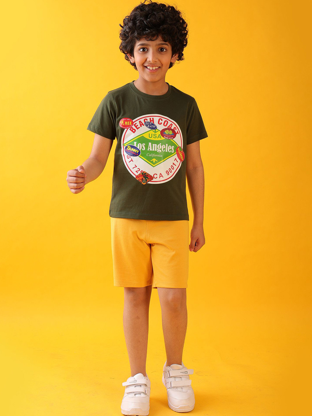 

Anthrilo Boys Beach Coast Printed Round Neck Pure Cotton T-shirt With Shorts, Olive