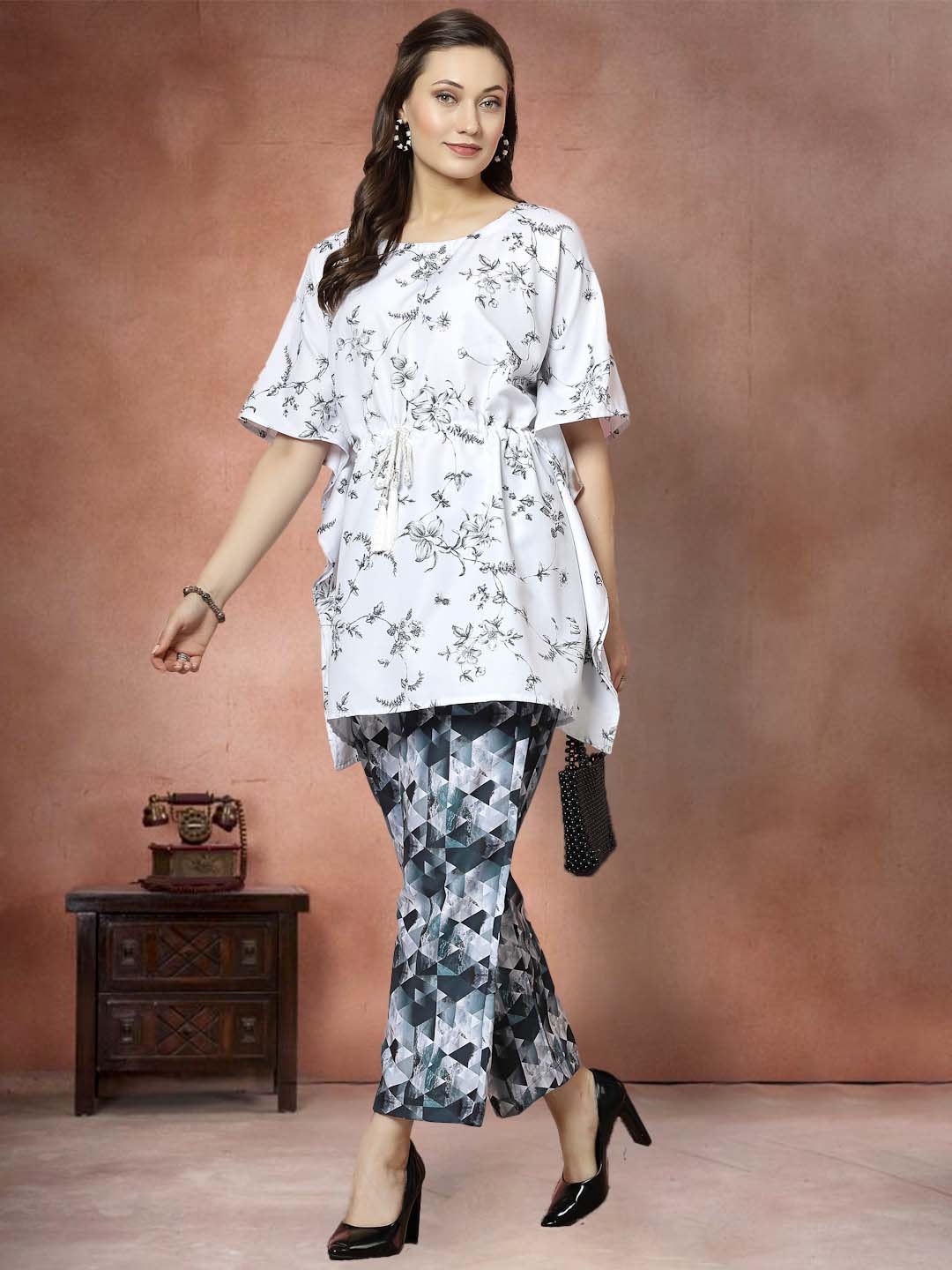 

all about you Floral Printed Kaftan with Trousers Co-Ords, White