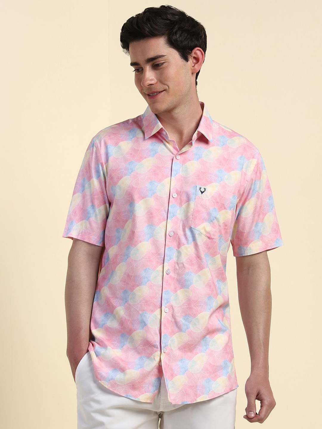 

Allen Solly Men Slim Fit Opaque Printed Casual Shirt, Pink